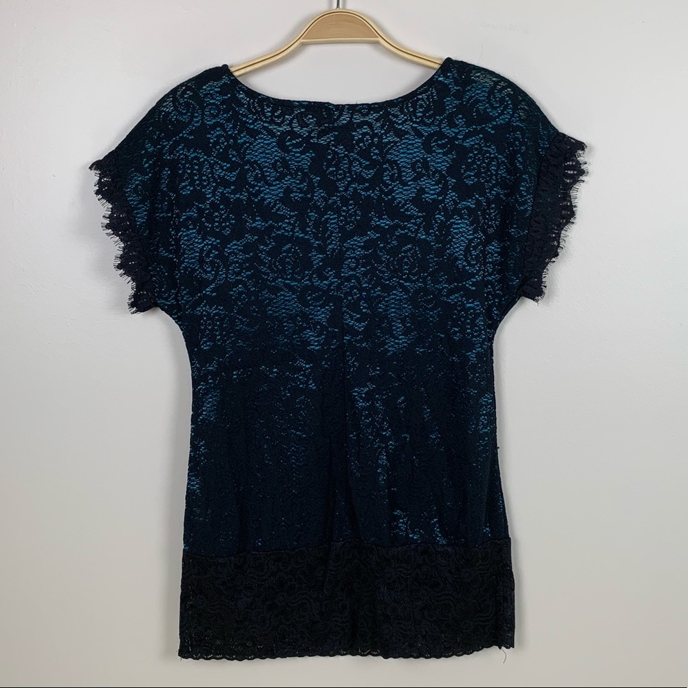 Black and teal Iridescent lacy blouse